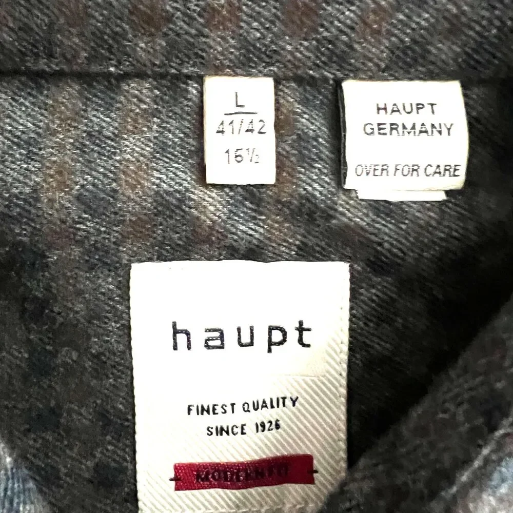 Haupt Shirt L 16.5 Modern Fit Checked Grey